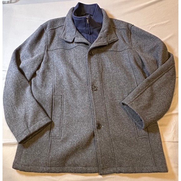 Jos. A. Bank Other - Jos. A. Bank Mens Wool Blend Car Coat XL Gray Navy Blue Mock Neck Layered Jacket